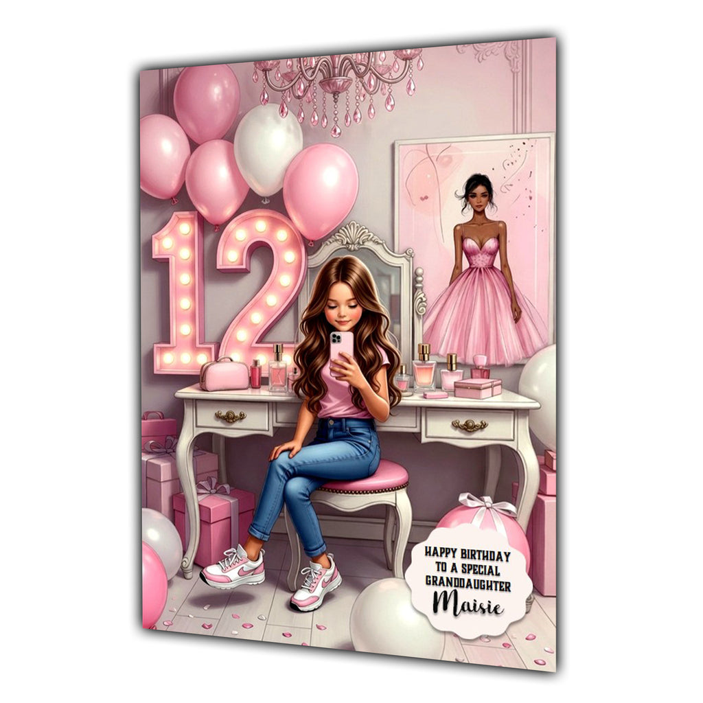 12th Birthday Card Selfie Girl, Granddaughter, Daughter, Large A5 Size