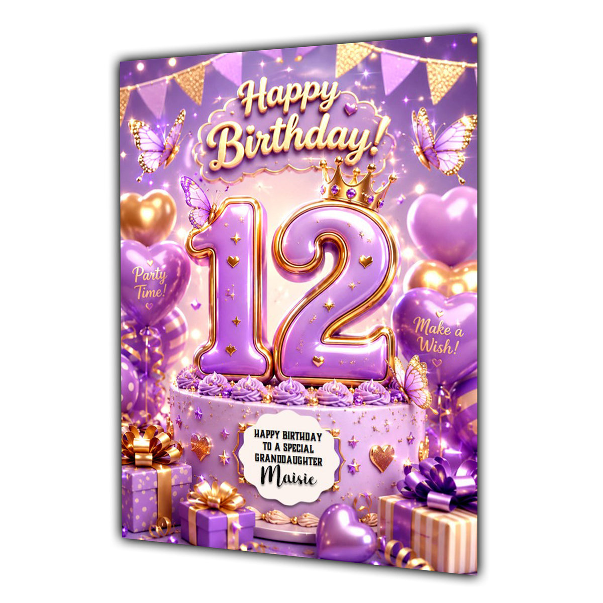 12th Birthday Card Butterfly Girl Granddaughter Daughter Large A5 Size