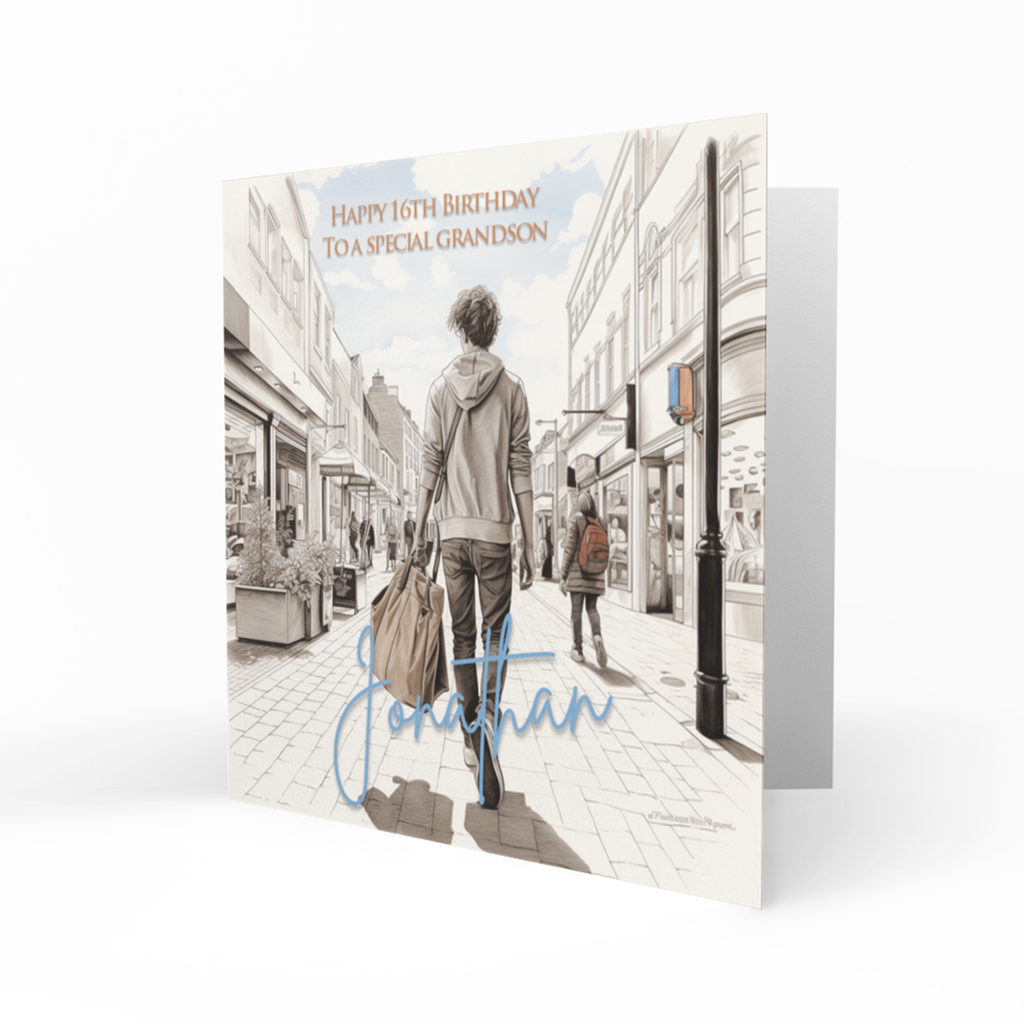 Personalised Birthday Card - Young Man Walking in a Street