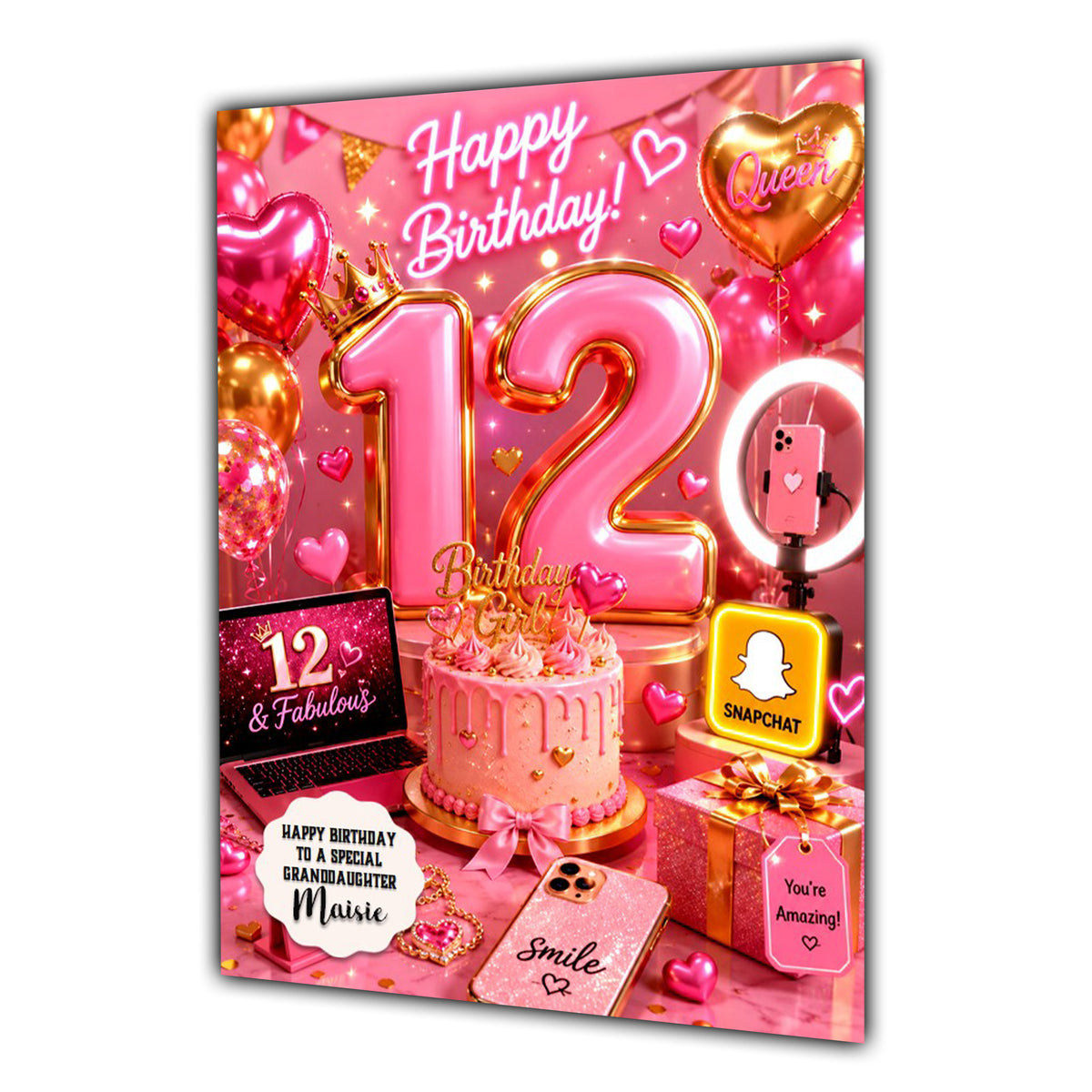 12th Birthday Card For Girls, Daughter, Granddaughter, Niece, Social Media Girl, Teenager,