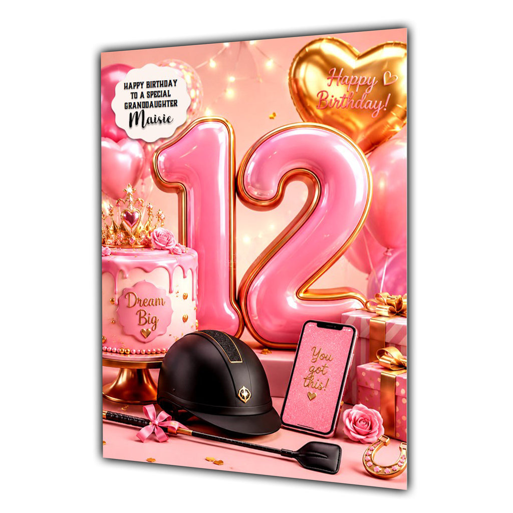 12th Birthday Card For Girls, Daughter, Granddaughter, Niece, Horse Riding Girl, Teenager,