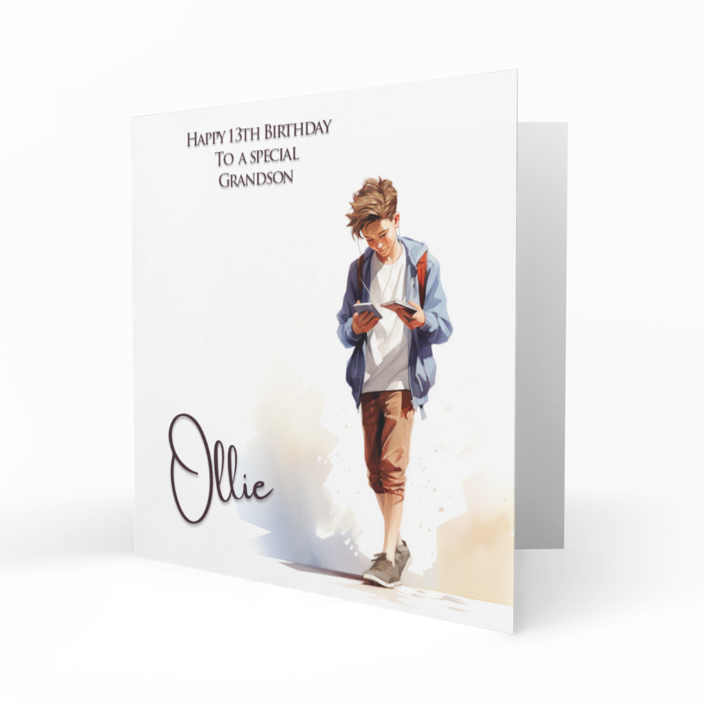 Personalised Birthday Card - Young Man Using a Phone