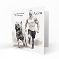 Personalised 25th Birthday Card - Muscular Man Running with a Dog