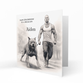 Personalised 25th Birthday Card - Muscular Man Running with a Dog