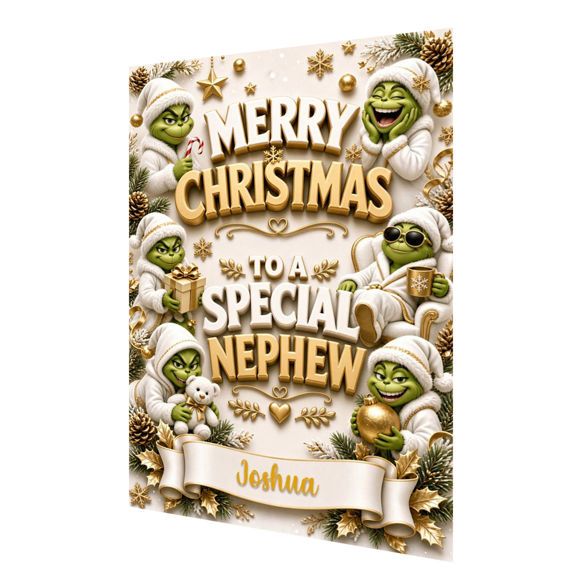 Personalised Christmas Card - Green Christmas Characters in Gold