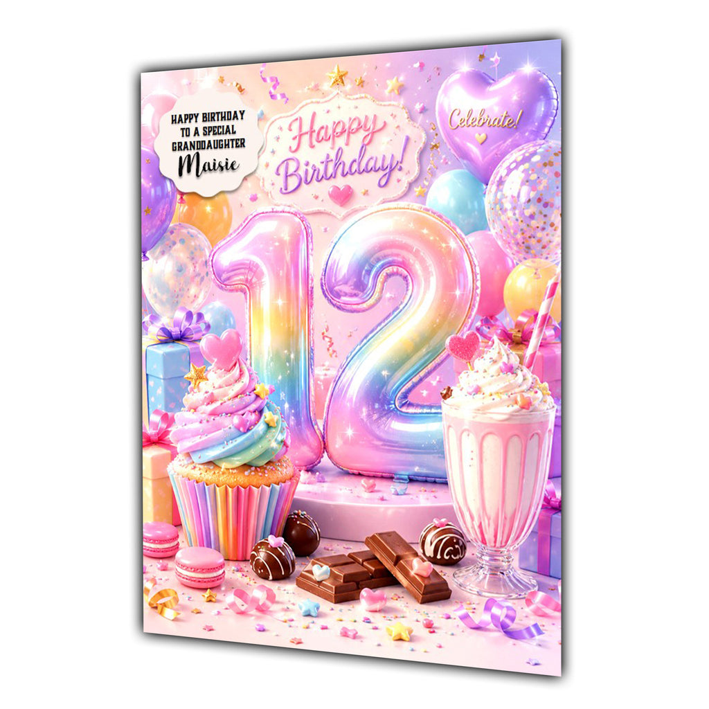 12th Birthday Card Cake & Sweets Girl Granddaughter Daughter Large A5 Size