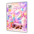 12th Birthday Card Cake & Sweets Girl Granddaughter Daughter Large A5 Size