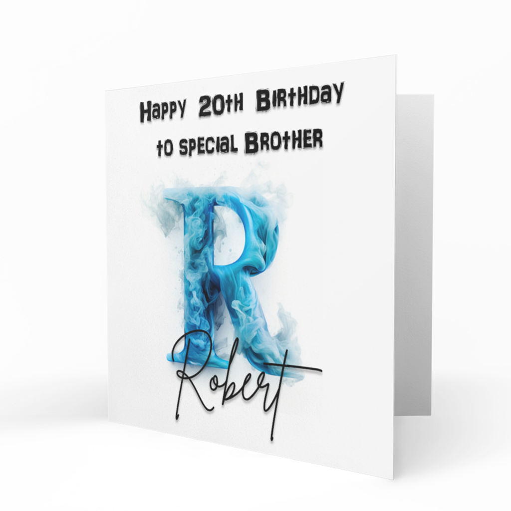 Personalised 20th Birthday Card - Blue Initial Letter