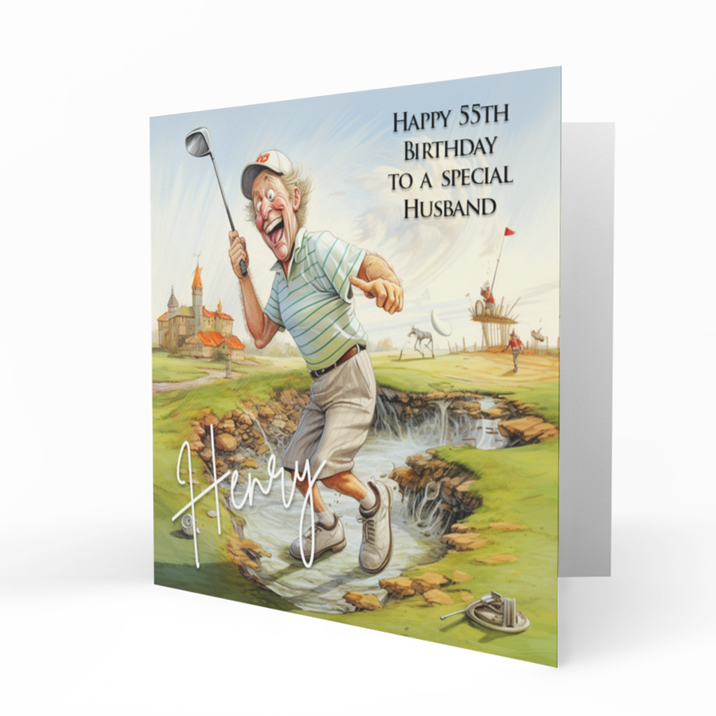 Personalised 55th Birthday Card - Funny Golfer