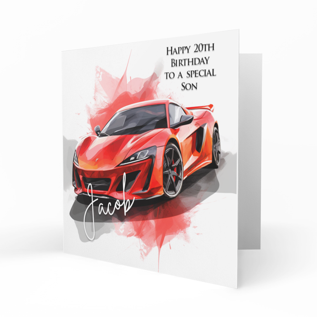 Personalised 20th Birthday Card - Red Sports Car