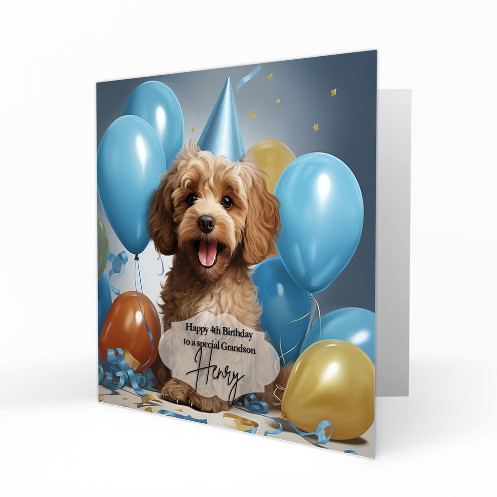 Personalised Birthday Card - Cavapoo with Balloons