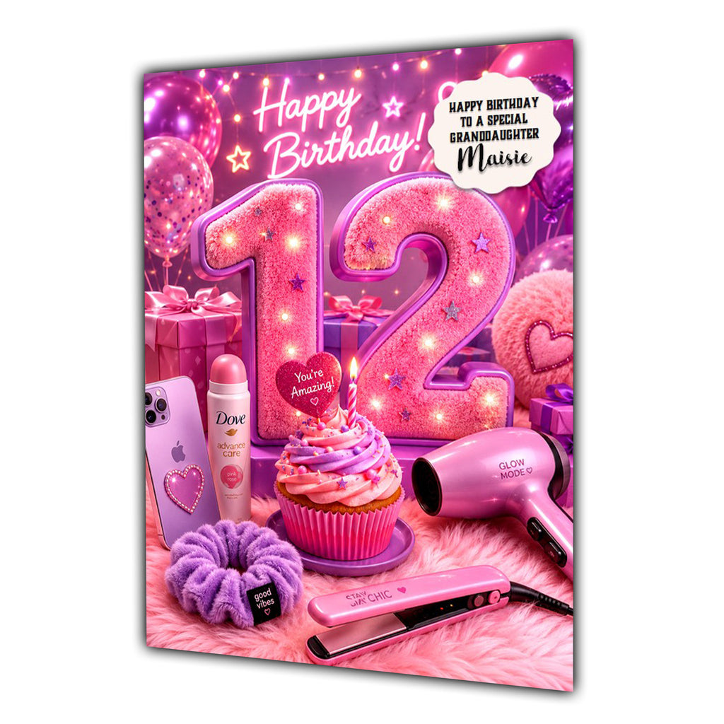 12th Birthday Card Beauty Girl Granddaughter Daughter Large A5 Size