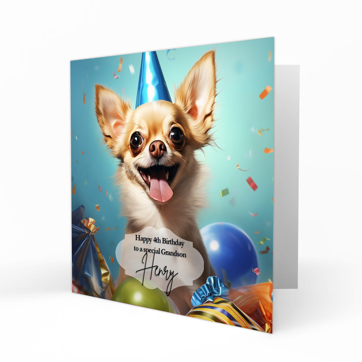 Personalised Birthday Card - Chihuahua with Balloons