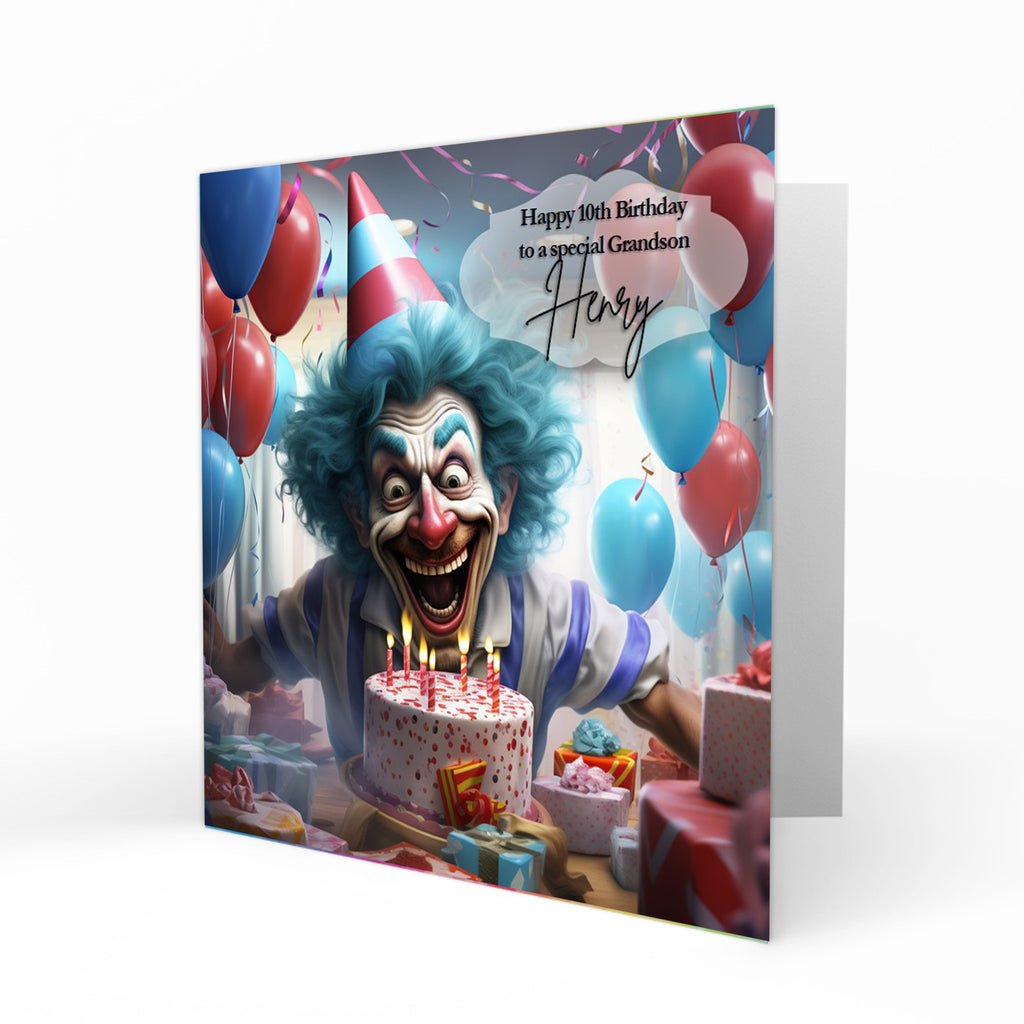 Personalised 6th Birthday Card - Clown with Birthday Cake