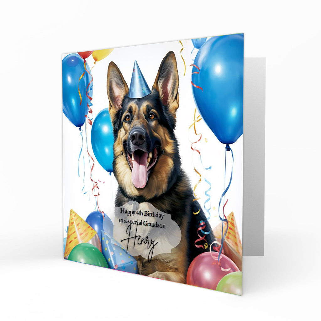 Personalised Birthday Card - German Shepherd with Balloons