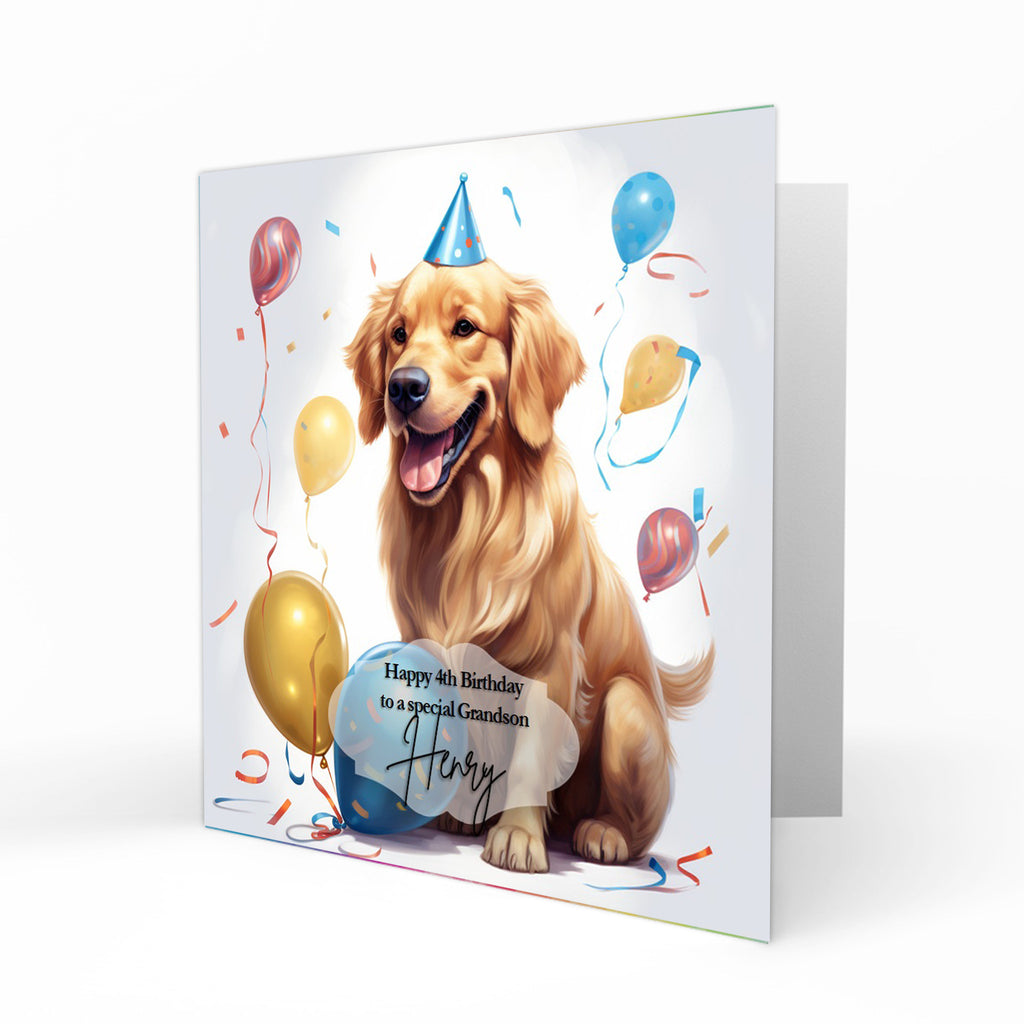 Personalised Birthday Card, Boys, Mens, Son, Grandson, Brother, Nephew, Friend, Golden Retriever Dog c637