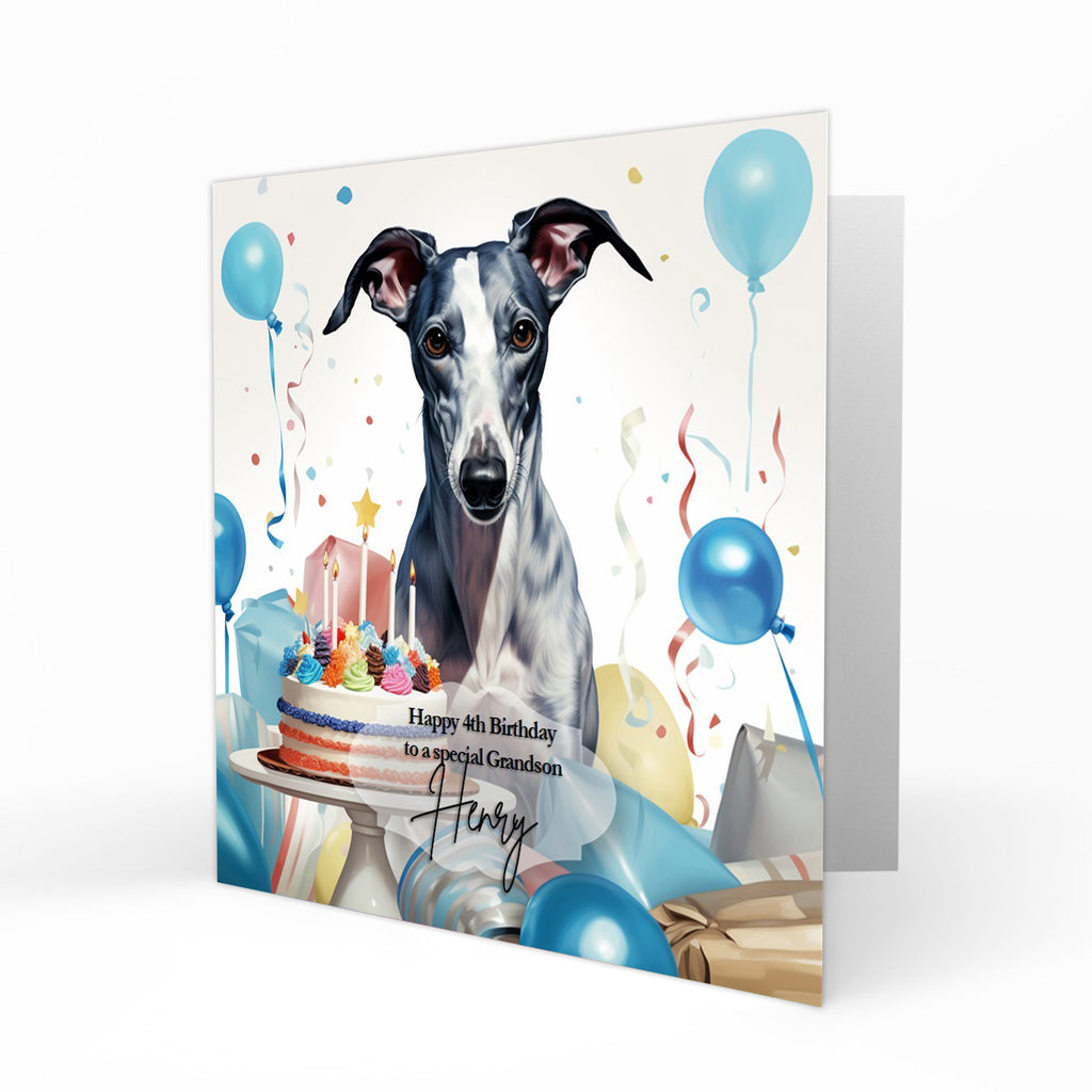 Personalised Birthday Card, Boys, Mens, Son, Grandson, Brother, Nephew, Friend, Greyhound Dog c639