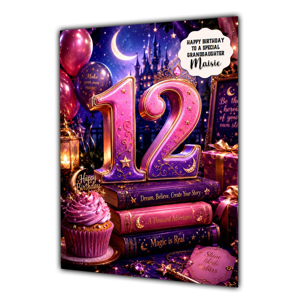 12th Birthday Card For Girls, Daughter, Granddaughter, Niece, BFantasy Book Reading Reader Girl, Teenager,