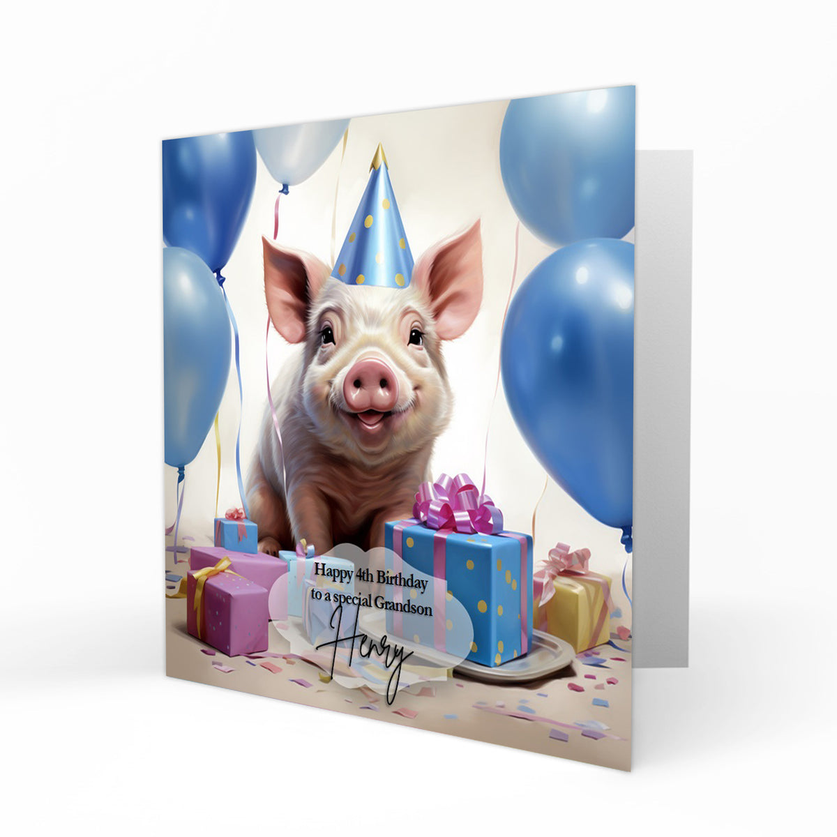 Personalised Birthday Card - Pig with Presents