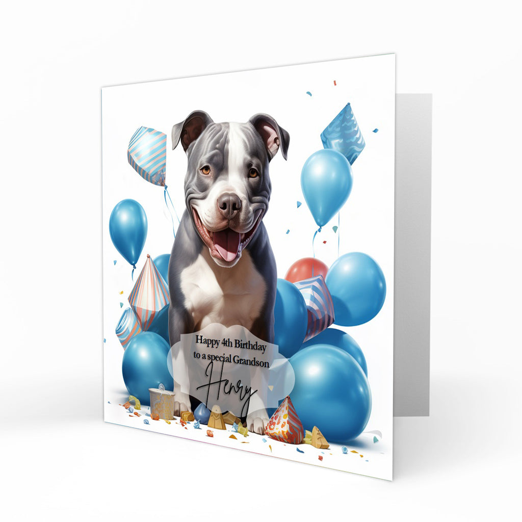 Personalised Birthday Card - Staffordshire Bull Terrier with Balloons