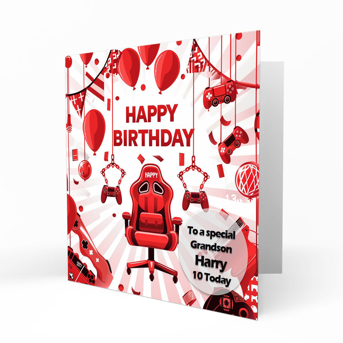 Personalised Birthday Card, Male, Teenage Boys, Son, Grandson, Nephew, Friend, Boyfriend, Video Gaming, Gamer, Gamepad Playsation Inspired