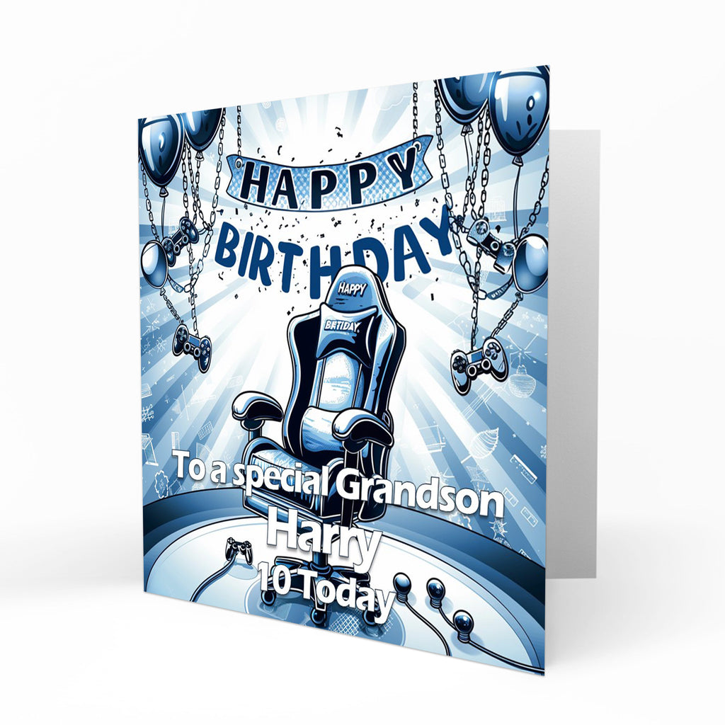 Personalised Birthday Card - Blue Gaming Chair