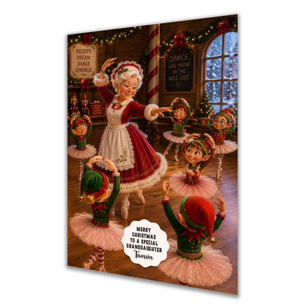 Personalised Christmas Card - Mrs Claus and Elves Dancing