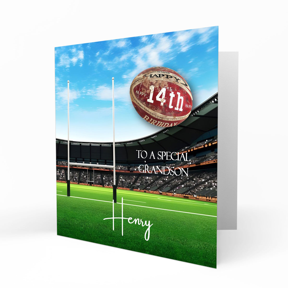 Personalised 14th Birthday Card, Male, Teenage Boys, Son, Grandson, Nephew, Friend, Rugby Union League Sport