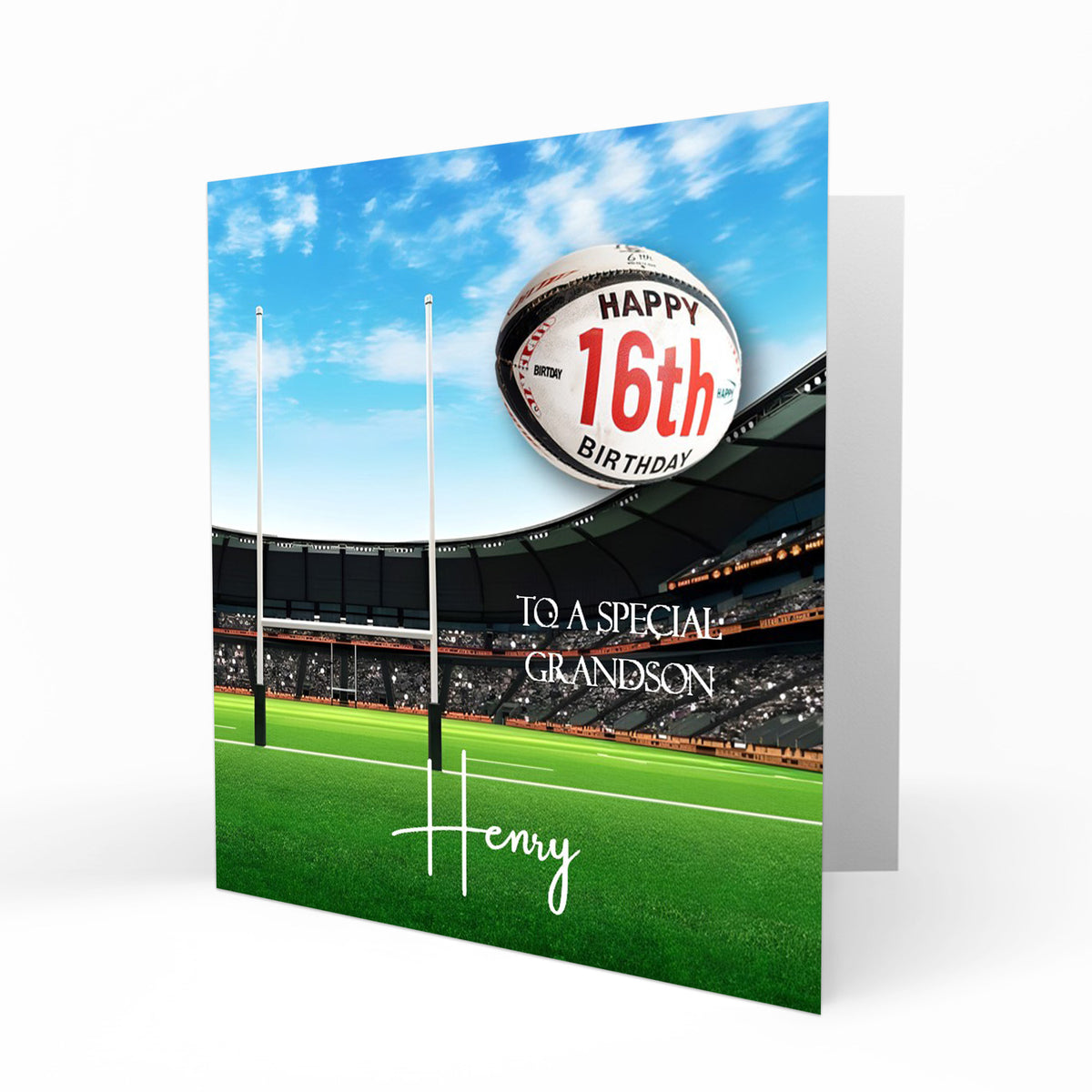Personalised 16th Birthday Card, Male, Teenage Boys, Son, Grandson, Nephew, Friend, Rugby Union League Sport