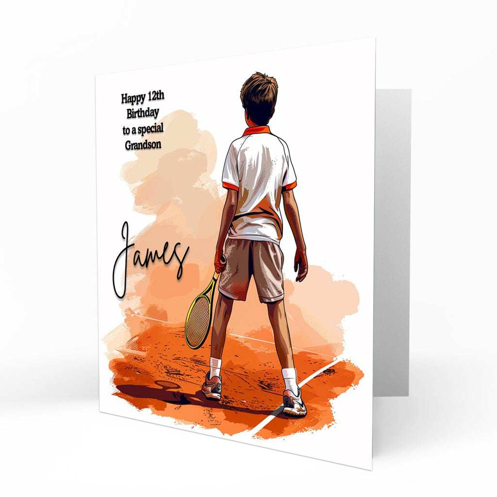 Personalised Tennis Birthday Card, Male, Boys, Son, Grandson, Brother, Nephew, Friend