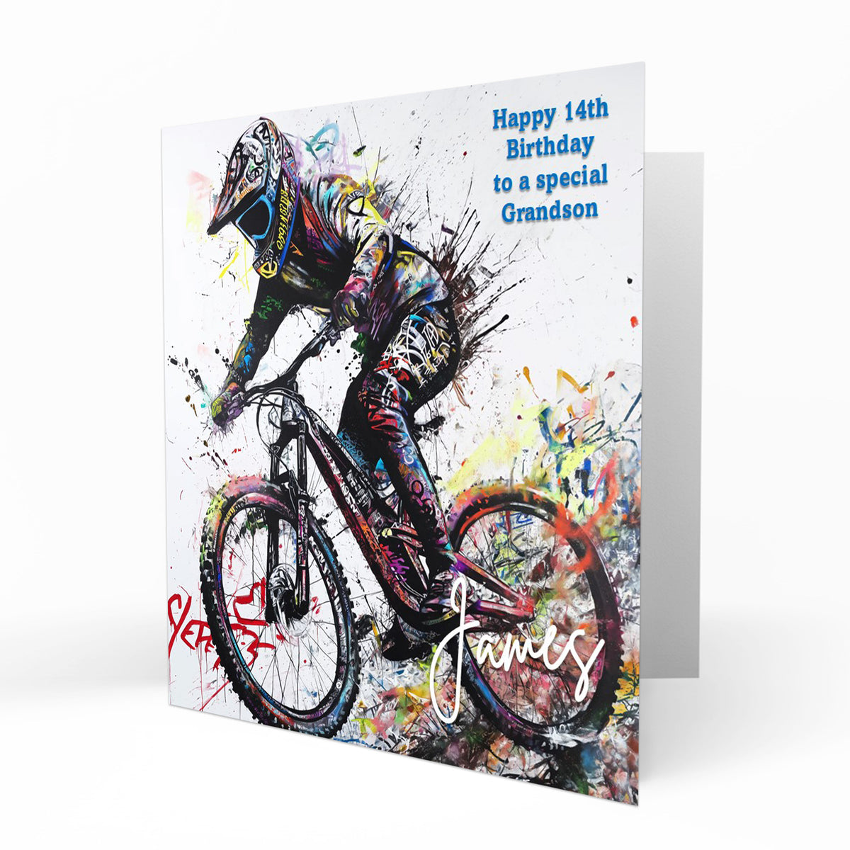 Personalised Mountain Biking Birthday Card, Male, Boys, Son, Grandson, Brother, Nephew, Friend