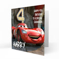 Personalised 4th Birthday Card - Cartoon Racing Car