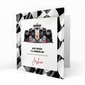 Personalised 30th Birthday Card - Racing Car with Chequered Border
