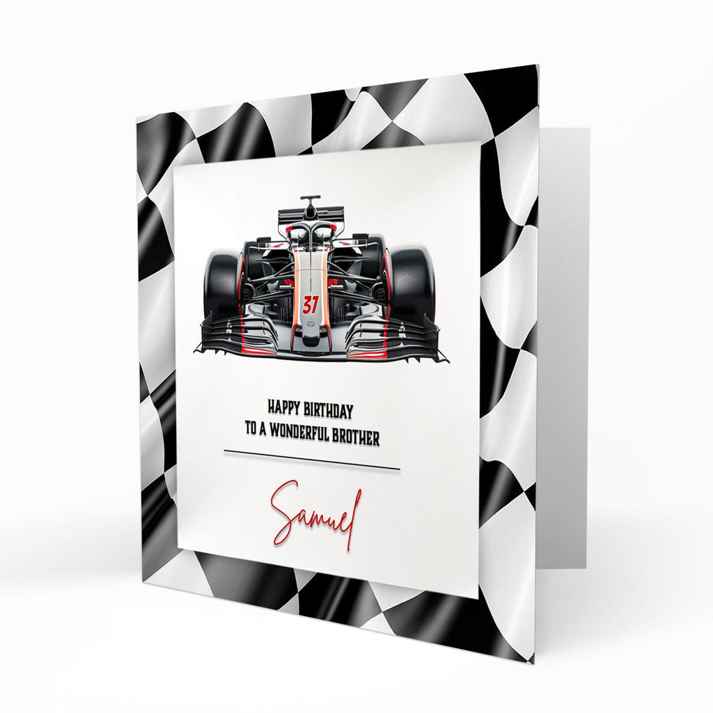 Personalised Birthday Card, F1, Formula One, Racing Car, Dad, Grandad, Son, Grandson, Brother, Nephew, Friend, ANY AGE