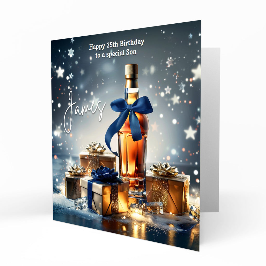Personalised Birthday Card - Whisky Bottle and Presents