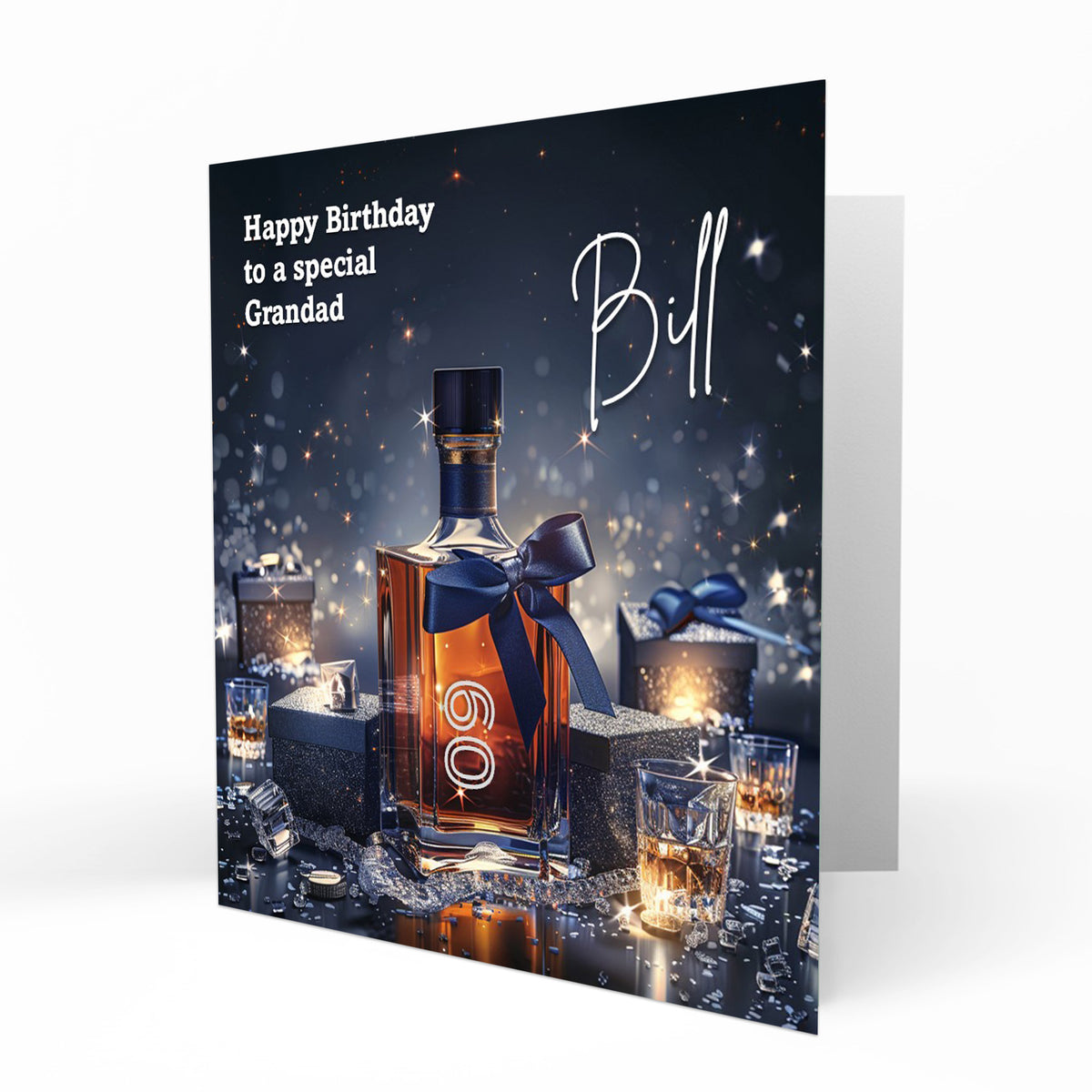 Personalised 60th Birthday Card - Whisky Bottle and Presents