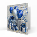 Personalised 12th Birthday Card - Blue and Silver Balloons and Presents