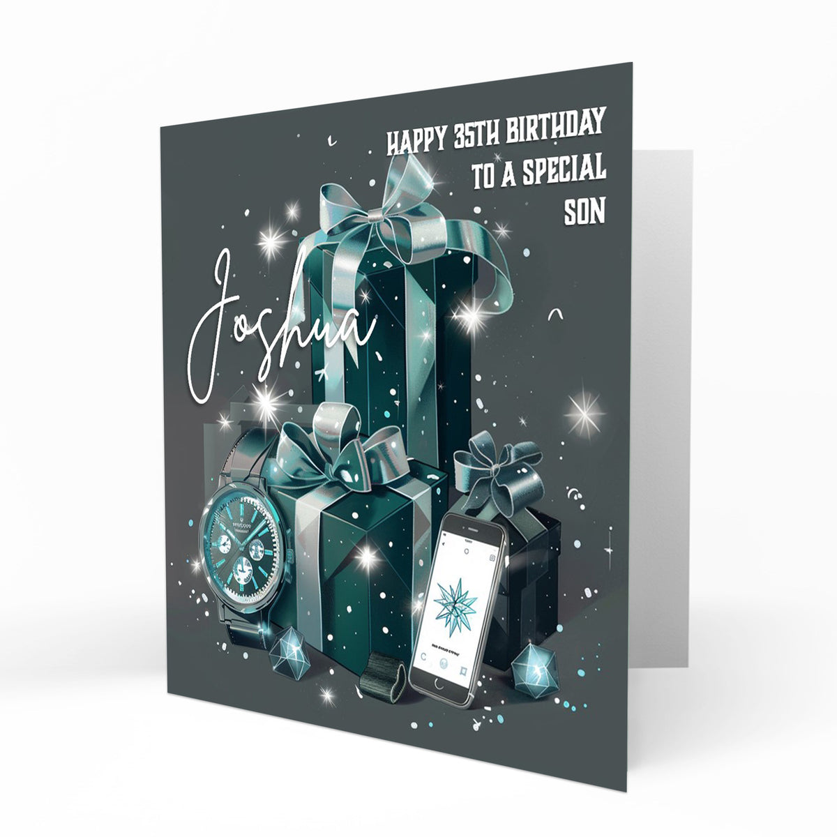 Personalised Birthday Card - Watch and Phone with Presents