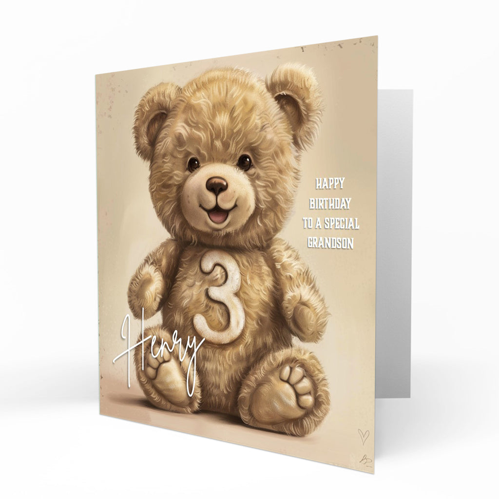 Personalised 3rd Birthday Card - Teddy Bear with Birthday Number
