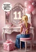 11th Birthday Card Texting Girl, Granddaughter, Daughter,  Large A5 Size