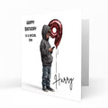 Personalised 9th Birthday Card - Boy Using a Phone with Number Balloon