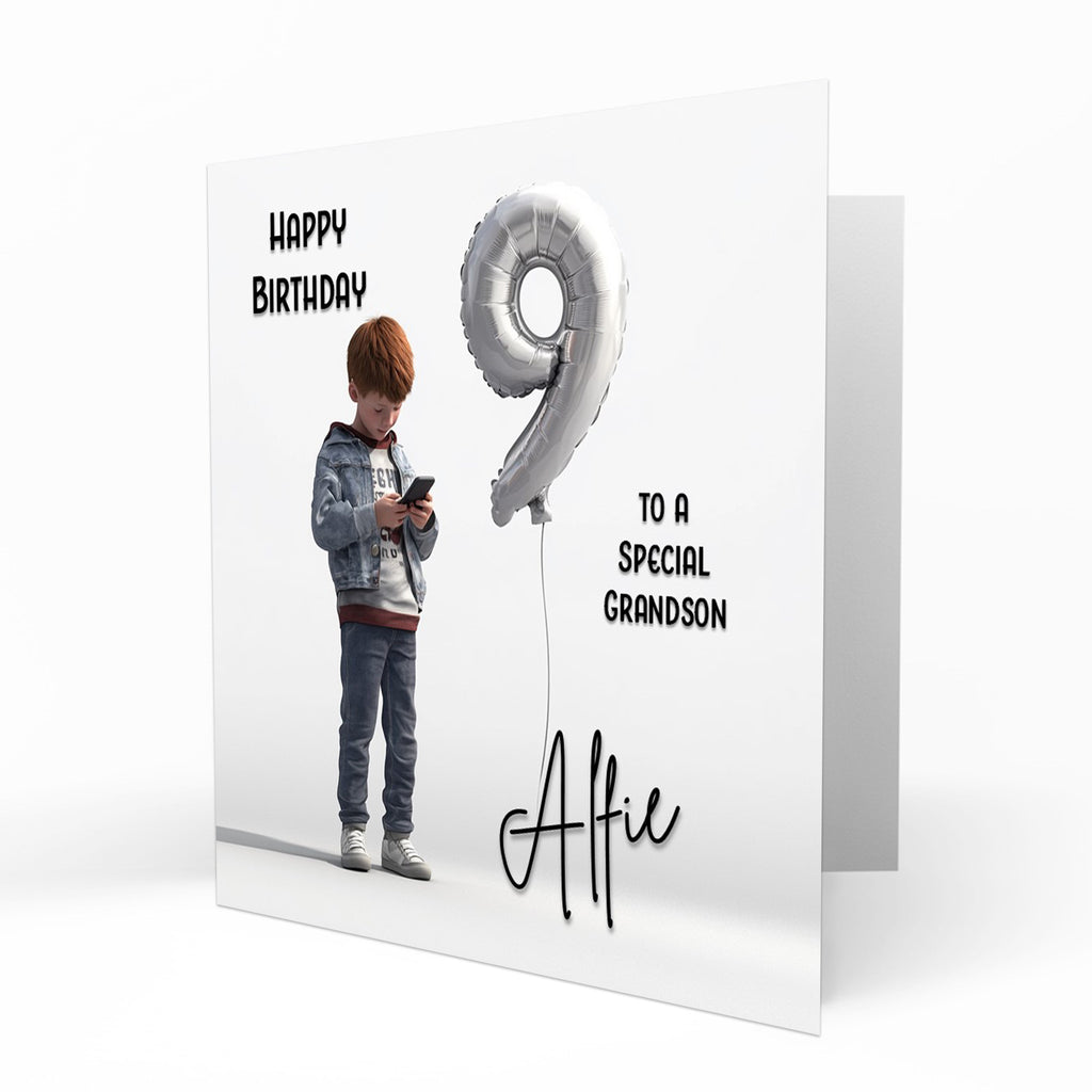 Personalised 9th Birthday Card for Boys, Son, Grandson, Nephew, Friend, Step Son, Godson, Texting On Mobile Phone