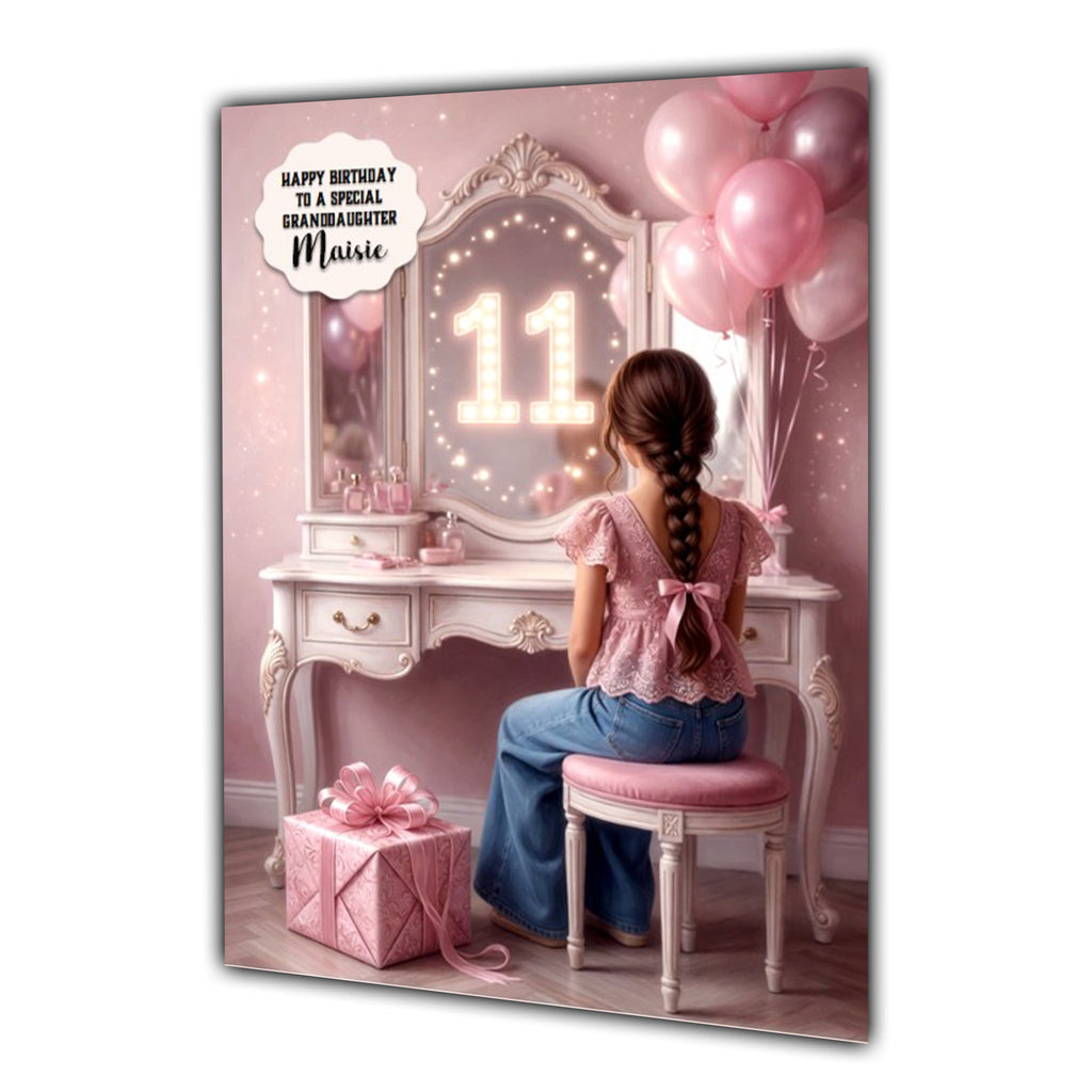 11th Birthday Card Texting Girl, Granddaughter, Daughter,  Large A5 Size