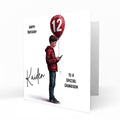 Personalised 12th Birthday Card - Boy Using a Phone with Number Balloon