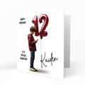 Personalised 12th Birthday Card - Boy Using a Phone with Number Balloon