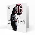 Personalised 16th Birthday Card - Boy Using a Phone with Number Balloon