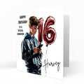 Personalised 16th Birthday Card - Boy Using a Phone with Number Balloon
