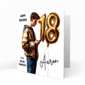 Personalised 18th Birthday Card - Boy Using a Phone with Number Balloon