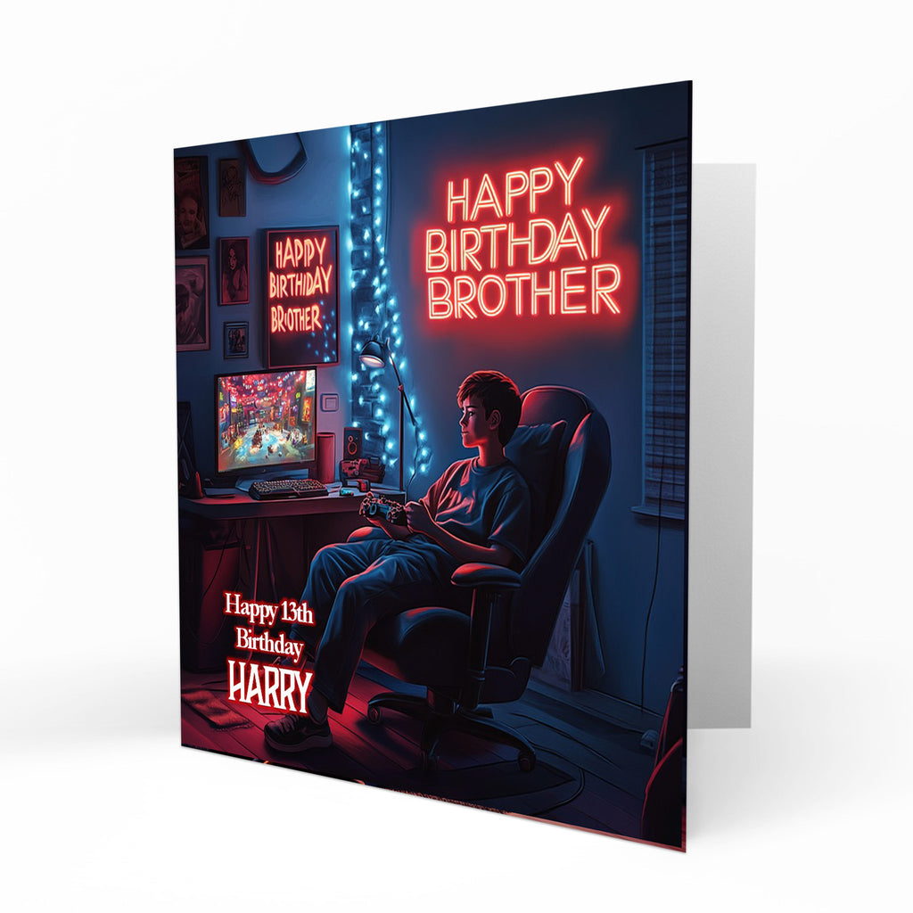 Personalised Birthday Card for Bro Gamer, Gaming, Gamepad PS5, PC