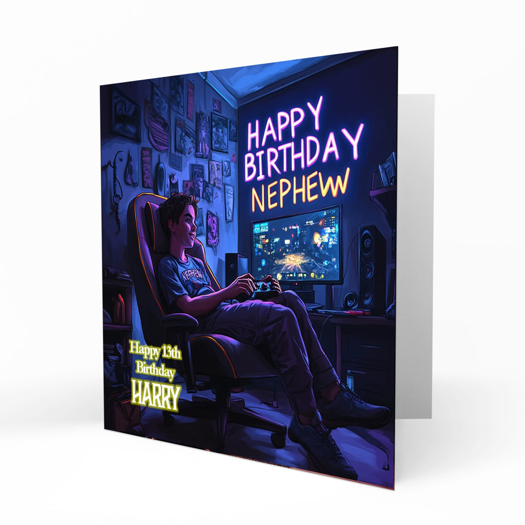 Personalised Birthday Card for Nephew Gamer, Gaming, Gamepad PS5, PC